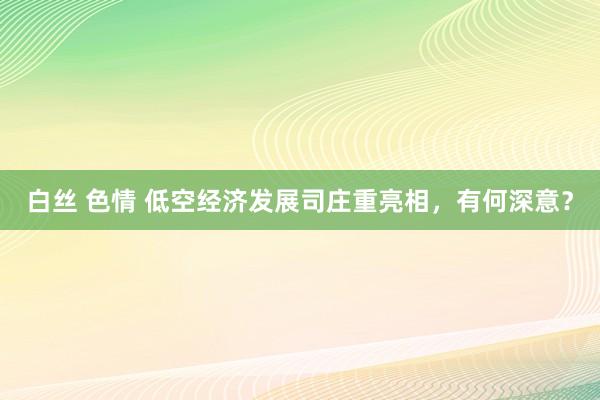 白丝 色情 低空经济发展司庄重亮相，有何深意？