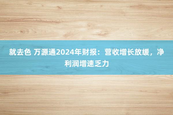 就去色 万源通2024年财报：营收增长放缓，净利润增速乏力
