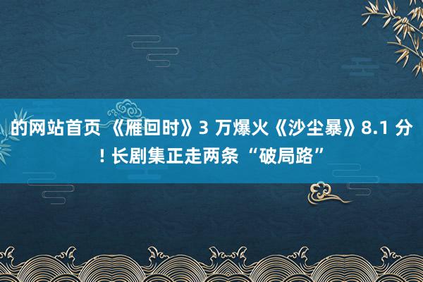的网站首页 《雁回时》3 万爆火《沙尘暴》8.1 分! 长剧集正走两条 “破局路”