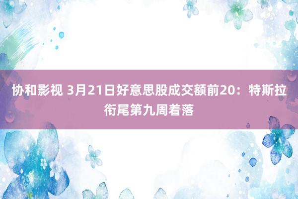 协和影视 3月21日好意思股成交额前20：特斯拉衔尾第九周着落